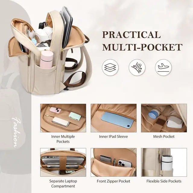 Alt view image 2 of 4 - GOLF QUALITY Travel Backpack for Women Personal Carry On Bag Business Weekender Hiking Multilayer Laptop Bag,16 Inch,Apricot