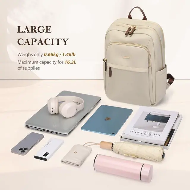 Alt view image 4 of 4 - GOLF QUALITY Travel Backpack for Women Personal Carry On Bag Business Weekender Hiking Multilayer Laptop Bag,16 Inch,Apricot