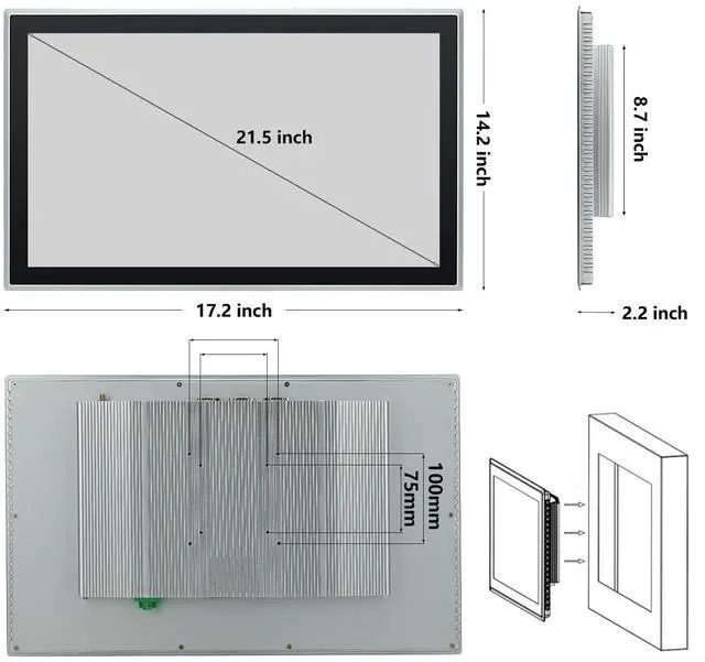 Alt view image 5 of 5 - TouchWo 21.5 inch Capacitive Multi-Touchscreen Industrial Embedded Win-10 PC Monitor, IP65 Screen with 10 Points Touch Display, i5+RAM 8G+256G SSD, Integrated Phoenix2pin, HD-MI-Out & USB Ports