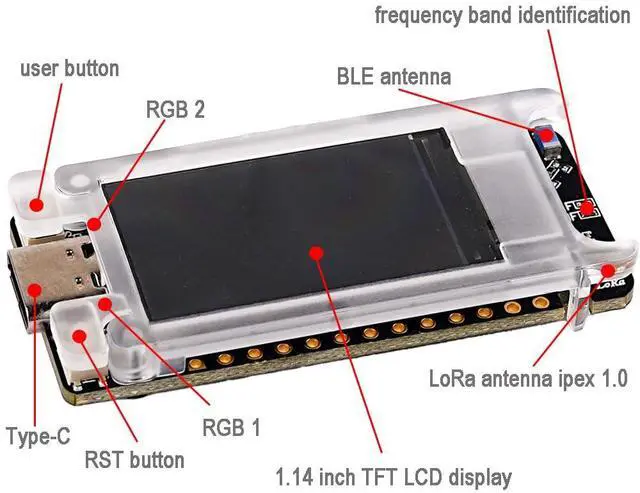 Alt view image 2 of 5 - DIYmalls 915 MHz LoRa T114 V2 Mesh Node SX1262 Development Board nRF52840 w/1.14" TFT LCD Display + 915MHz Antenna LoRa + Protective Case for Arduino Meshtastic LoRaWAN