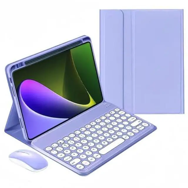 Main image of kaidisen Keyboard Case for iPad 9th 8th 7th Generation 10.2 inch iPad Air 10.5-inch iPad Pro 10.5 inch Case with Keyboard and Bluetooth Mouse, Detachable Candy Color Keyboard Cover Round Key,Purple