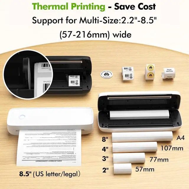 Alt view image 3 of 5 - Portable Thermal Printer, Inkless Mobile Printer with 2600mAh Battery, Bluetooth Mini Thermal Printer for Office Travel Study (Black)