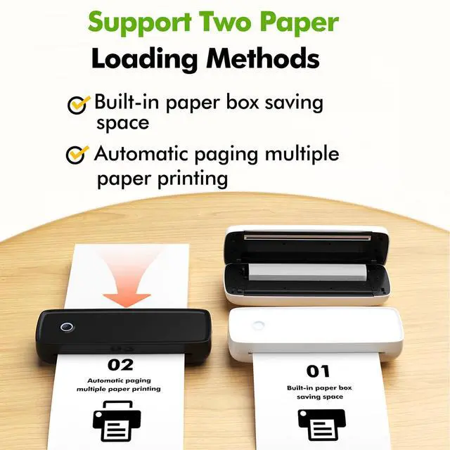 Alt view image 4 of 5 - Portable Thermal Printer, Inkless Mobile Printer with 2600mAh Battery, Bluetooth Mini Thermal Printer for Office Travel Study (Black)