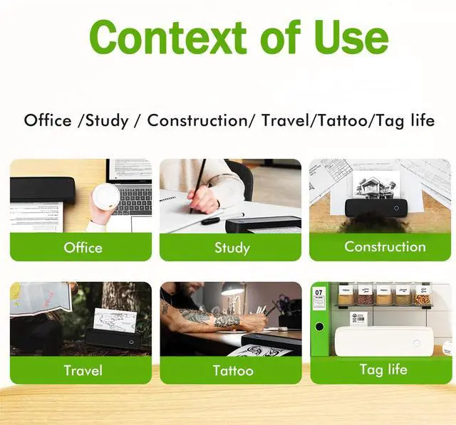 Alt view image 5 of 5 - Portable Thermal Printer, Inkless Mobile Printer with 2600mAh Battery, Bluetooth Mini Thermal Printer for Office Travel Study (Black)