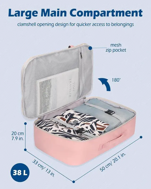 Alt view image 2 of 5 - Hynes Eagle Carry on Backpack 38L Large Travel Backpack for Women Flight Approved Weekender Bag Laptop Backpack Men 15 inches Light Pink with 3PCS Packing Cubes Set Black