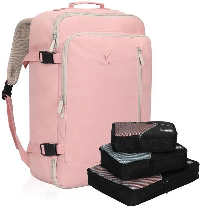 Main image of Hynes Eagle Carry on Backpack 38L Large Travel Backpack for Women Flight Approved Weekender Bag Laptop Backpack Men 15 inches Light Pink with 3PCS Packing Cubes Set Black