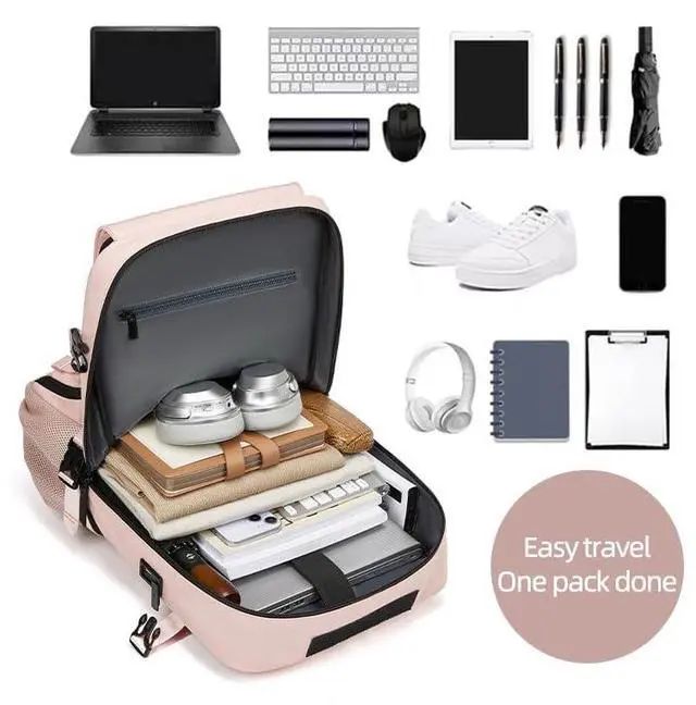 Alt view image 3 of 5 - INFEYLAY Woman travel backpack,waterproof 16 inch Business Laptop Backpack with Shoe Bag USB charging port Hiking backpack (Pink)