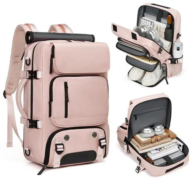 Alt view image 4 of 5 - INFEYLAY Woman travel backpack,waterproof 16 inch Business Laptop Backpack with Shoe Bag USB charging port Hiking backpack (Pink)