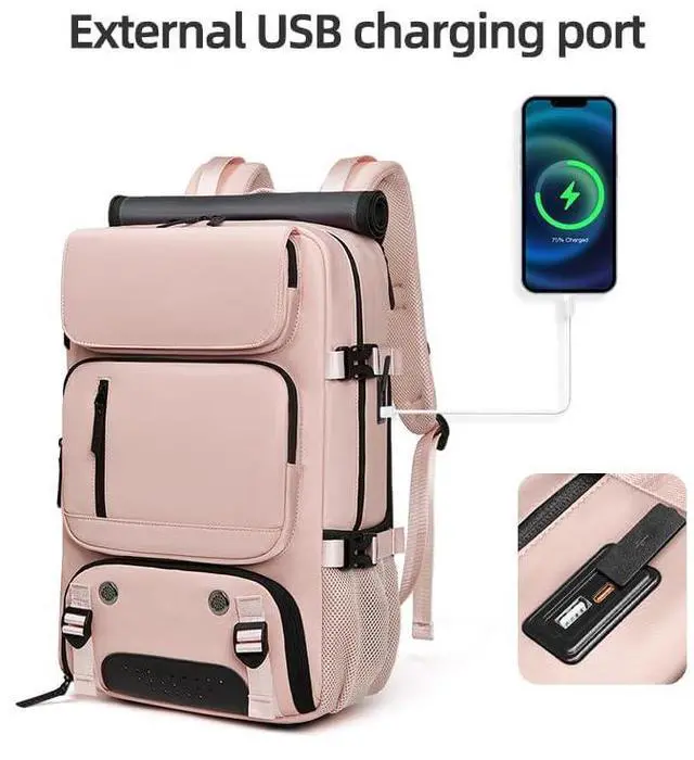 Alt view image 5 of 5 - INFEYLAY Woman travel backpack,waterproof 16 inch Business Laptop Backpack with Shoe Bag USB charging port Hiking backpack (Pink)