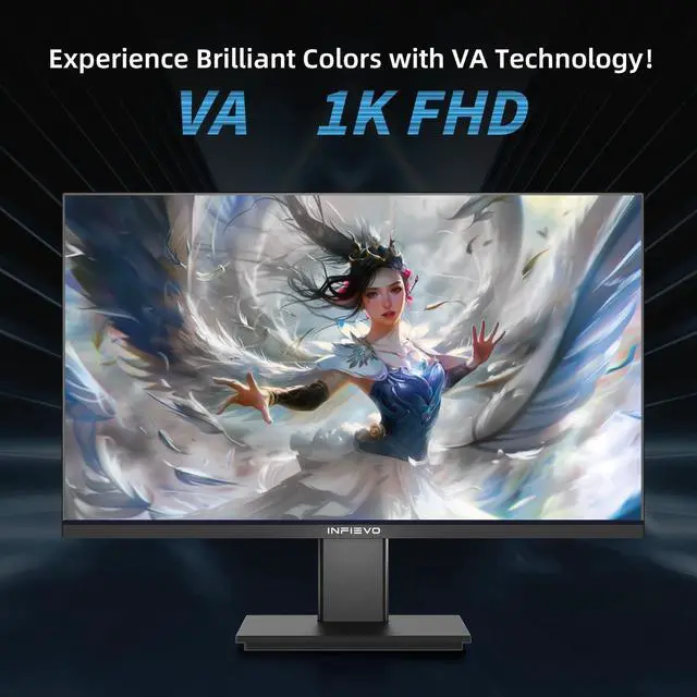 Alt view image 3 of 5 - INFIEVO Gaming Monitor 23.8 Inch Full HD 1080p VA Display 100Hz with HDMI, VGA, Frameless, VESA Mountable, Ergonomic Tilt, Ultra-Thin Eye Care PC Monitor
