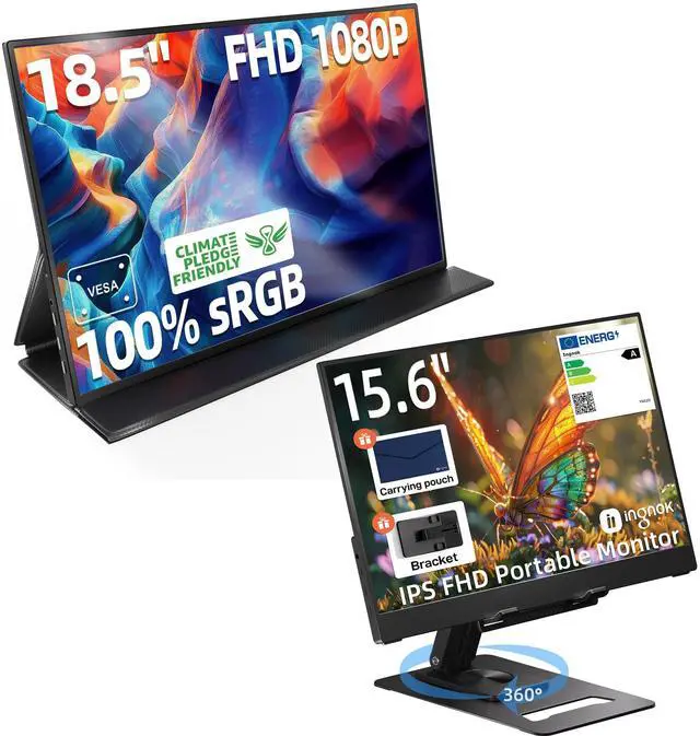 Main image of Ingnok Dual Portable Monitor -15.6'' +18.5" 100% sRGB FHD 1080P Ultra Slim External Screen with USB C/HDMI for Laptop, Mac, PC, Phone, PS4, PS5, Switch