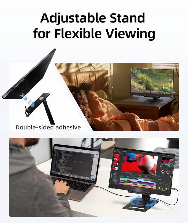 Alt view image 4 of 5 - Ingnok Dual Portable Monitor -15.6'' +18.5" 100% sRGB FHD 1080P Ultra Slim External Screen with USB C/HDMI for Laptop, Mac, PC, Phone, PS4, PS5, Switch