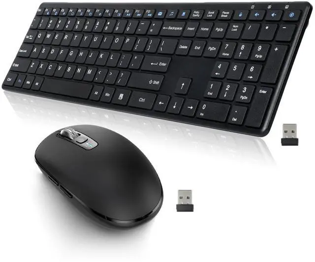 Main image of Wireless Keyboard USB Silent Ultra Slim Full Size Keyboard with Number Pad+Wireless Bluetooth Mouse with 4-Way Navigation Scroll, 4 Level DPI,Multi-Device, Long Battery Life for Computer/Laptop/Tablet