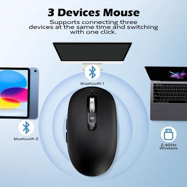 Alt view image 5 of 5 - Wireless Keyboard USB Silent Ultra Slim Full Size Keyboard with Number Pad+Wireless Bluetooth Mouse with 4-Way Navigation Scroll, 4 Level DPI,Multi-Device, Long Battery Life for Computer/Laptop/Tablet