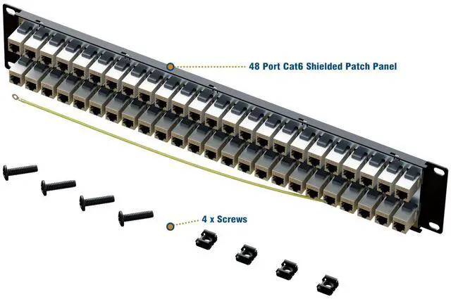 Alt view image 5 of 5 - Iwillink 48 Port RJ45 Through 19-Inch Coupler 2U Cat6 Shielded Patch Panel STP Without Back Bar, Wallmount or Rackmount, Compatible with Cat5, Cat5e, Cat6 Cabling