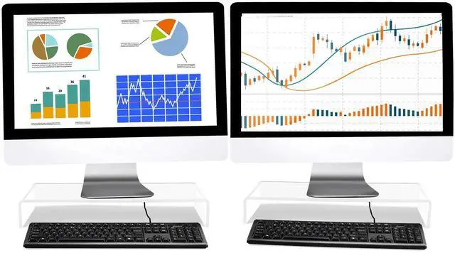 Main image of Jetec 2 Pcs Acrylic Monitor Stand Desktop Video Acrylic Monitor Riser Desk Shelf Computer Stand for Laptop TV Computer Screen Desk Organizer Teacher's Day Supplies (Clear, 20 x 8 x 3 Inch)