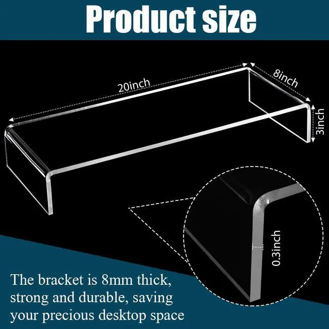 Alt view image 2 of 5 - Jetec 2 Pcs Acrylic Monitor Stand Desktop Video Acrylic Monitor Riser Desk Shelf Computer Stand for Laptop TV Computer Screen Desk Organizer Teacher's Day Supplies (Clear, 20 x 8 x 3 Inch)
