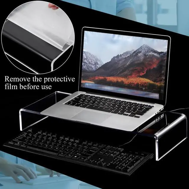 Alt view image 3 of 5 - Jetec 2 Pcs Acrylic Monitor Stand Desktop Video Acrylic Monitor Riser Desk Shelf Computer Stand for Laptop TV Computer Screen Desk Organizer Teacher's Day Supplies (Clear, 20 x 8 x 3 Inch)