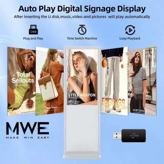 Alt view image 2 of 5 - JIYANG 32 Inch Digital Signage Display, Indoor Floor Standing Advertising Display Kiosk Android System,Commercial LCD Totem,Free Customization Stickers and Lifetime CMS System(White)