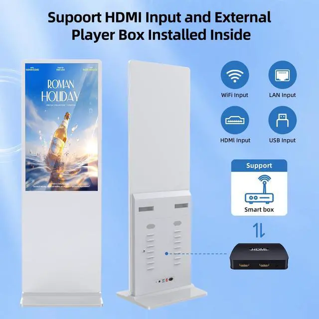 Alt view image 4 of 5 - JIYANG 32 Inch Digital Signage Display, Indoor Floor Standing Advertising Display Kiosk Android System,Commercial LCD Totem,Free Customization Stickers and Lifetime CMS System(White)