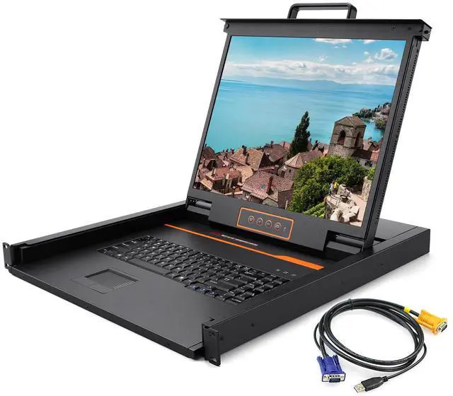 Main image of Rack Mount KVM Console, 19" Rack Mount Monitor, Single Port VGA, 1U LCD KVM Drawer with Keyboard and Touch Pad, 17.6"x19.9"x1.67" (W x D x H),1280x1024@60Hz, USB/VGA Cable Included,50,000 MTBF