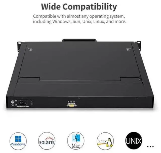 Alt view image 3 of 5 - Rack Mount KVM Console, 19" Rack Mount Monitor, Single Port VGA, 1U LCD KVM Drawer with Keyboard and Touch Pad, 17.6"x19.9"x1.67" (W x D x H),1280x1024@60Hz, USB/VGA Cable Included,50,000 MTBF