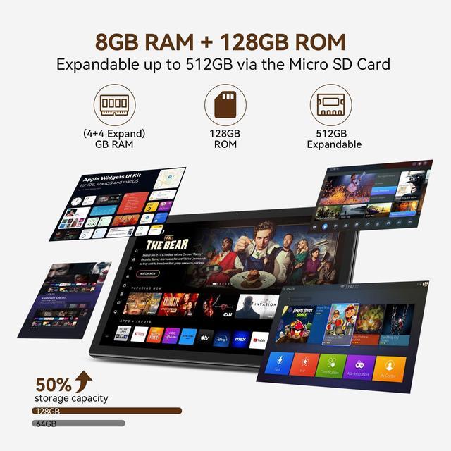 Alt view image 2 of 5 - 2025 Latest Tablet Android 14 Tablets 10 Inch, 128GB ROM+8GB RAM (4+4 Virtual)+512GB Expandable, Octa-Core Processor, 10 Inch Tableta with 5G WiFi, 7000mAh Battery Tablet PC, Dual Camera, BT5.0--Black