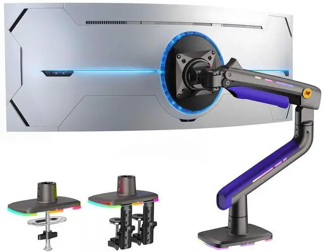 Main image of NB ERGONOMIC RGB Gaming Monitor-Arm for Flat/Ultrawide/Curved Monitors 32 to 60 inch, Heavy Duty Stand Load up to 20 kg, VESA 75/100 mm Monitor-Mount G60-New