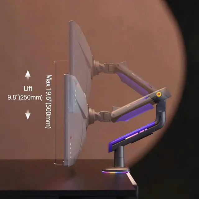 Alt view image 4 of 5 - NB ERGONOMIC RGB Gaming Monitor-Arm for Flat/Ultrawide/Curved Monitors 32 to 60 inch, Heavy Duty Stand Load up to 20 kg, VESA 75/100 mm Monitor-Mount G60-New