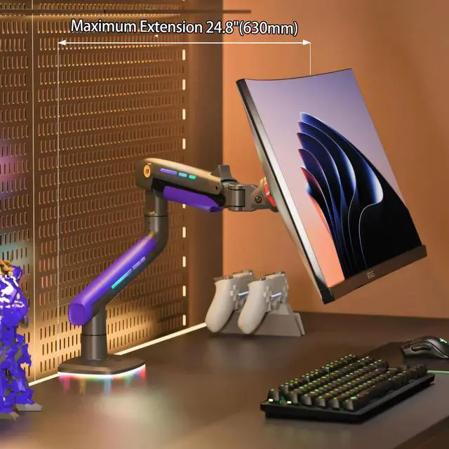 Alt view image 3 of 5 - NB ERGONOMIC RGB Gaming Monitor-Arm for Flat/Ultrawide/Curved Monitors 32 to 60 inch, Heavy Duty Stand Load up to 20 kg, VESA 75/100 mm Monitor-Mount G60-New