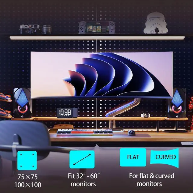 Alt view image 2 of 5 - NB ERGONOMIC RGB Gaming Monitor-Arm for Flat/Ultrawide/Curved Monitors 32 to 60 inch, Heavy Duty Stand Load up to 20 kg, VESA 75/100 mm Monitor-Mount G60-New