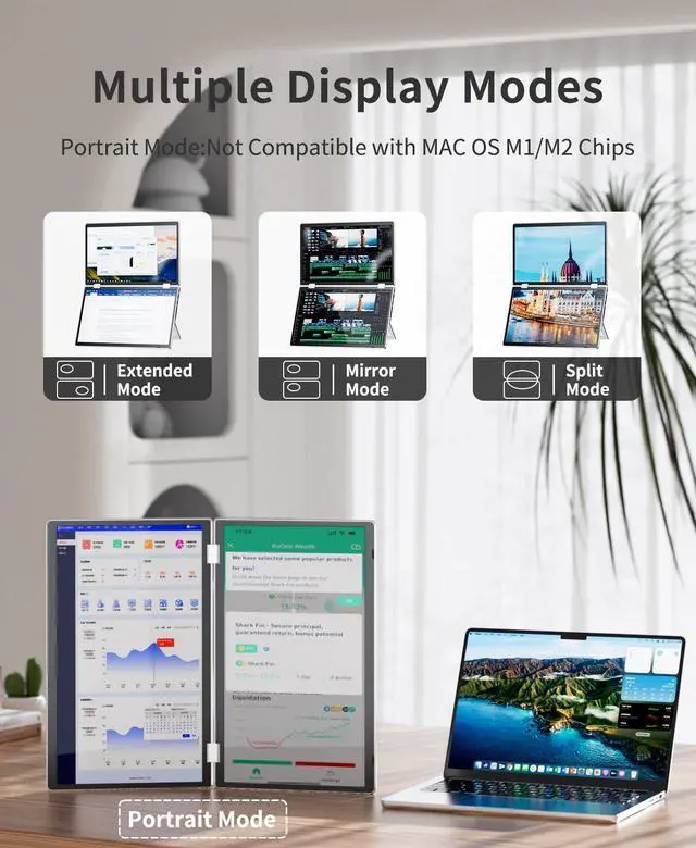 Alt view image 3 of 5 - Laptomo M2 Dual Portable Monitor for Laptop, 15.6 Inch 1080P Laptop Screen Extender, Folding Triple Screen Monitor Extender for Laptop PC Mac Windows with Kickstand, 180degRotation Foldable, VESA