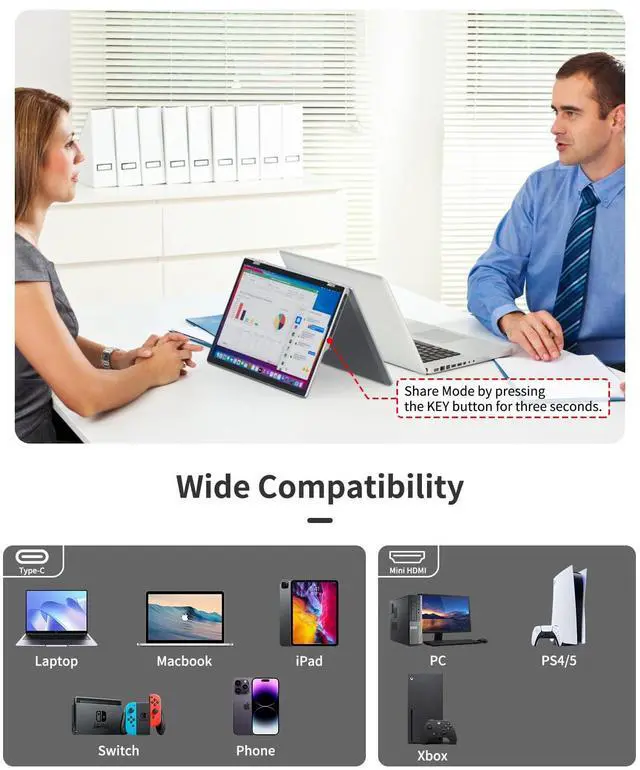 Alt view image 4 of 5 - Laptomo M2 Dual Portable Monitor for Laptop, 15.6 Inch 1080P Laptop Screen Extender, Folding Triple Screen Monitor Extender for Laptop PC Mac Windows with Kickstand, 180degRotation Foldable, VESA