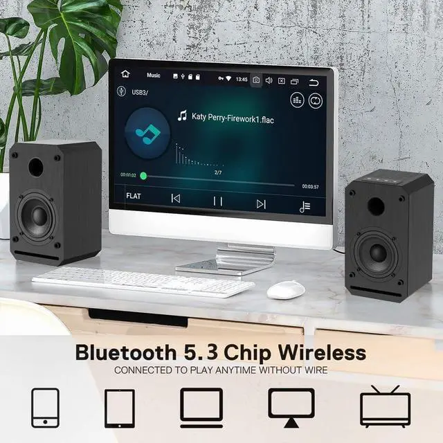 Alt view image 2 of 5 - LONPOO Plug-N-Play Computer Speaker for Desktop and PC, 30W RMS Active Bookshelf Speaker with 3-Inch Full Range Speaker,Support Bluetooth 5.3, USB Playback,Aux-in and 3.5mm Earphone Port,Sliver