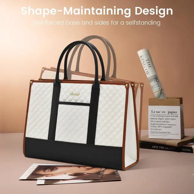 Alt view image 3 of 5 - LOVEVOOK Laptop Bags for Women, 17 inch Waterproof Work Tote Bag with Clutch, Professional Teacher Computer Purse Lightweight Shoulder Bag Travel, Black White Brown