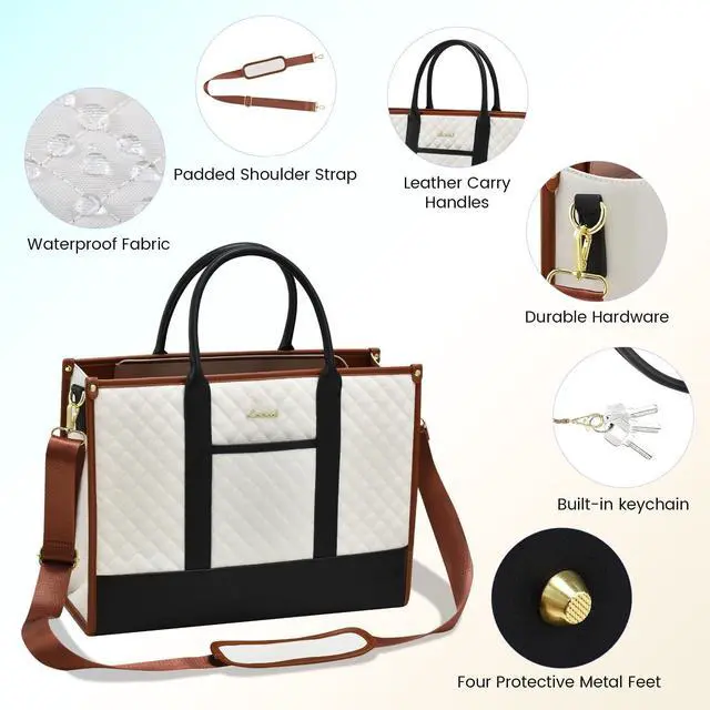 Alt view image 4 of 5 - LOVEVOOK Laptop Bags for Women, 17 inch Waterproof Work Tote Bag with Clutch, Professional Teacher Computer Purse Lightweight Shoulder Bag Travel, Black White Brown