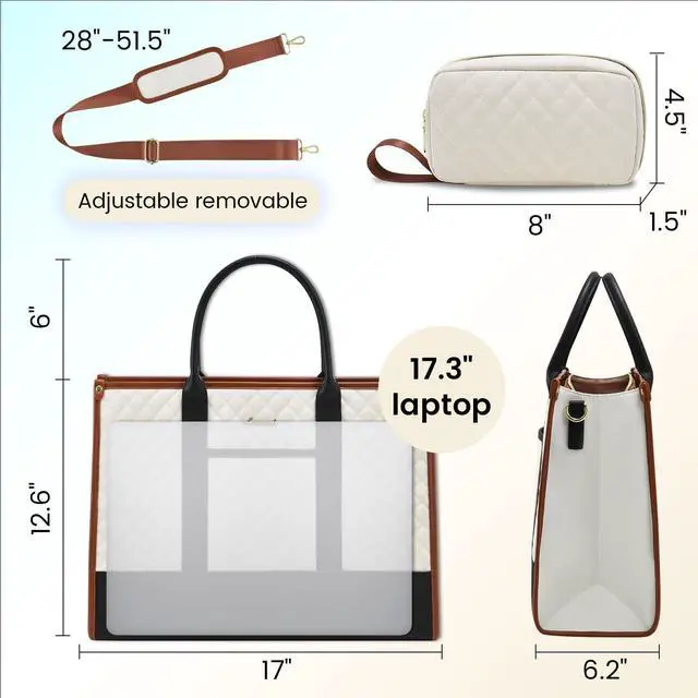 Alt view image 5 of 5 - LOVEVOOK Laptop Bags for Women, 17 inch Waterproof Work Tote Bag with Clutch, Professional Teacher Computer Purse Lightweight Shoulder Bag Travel, Black White Brown