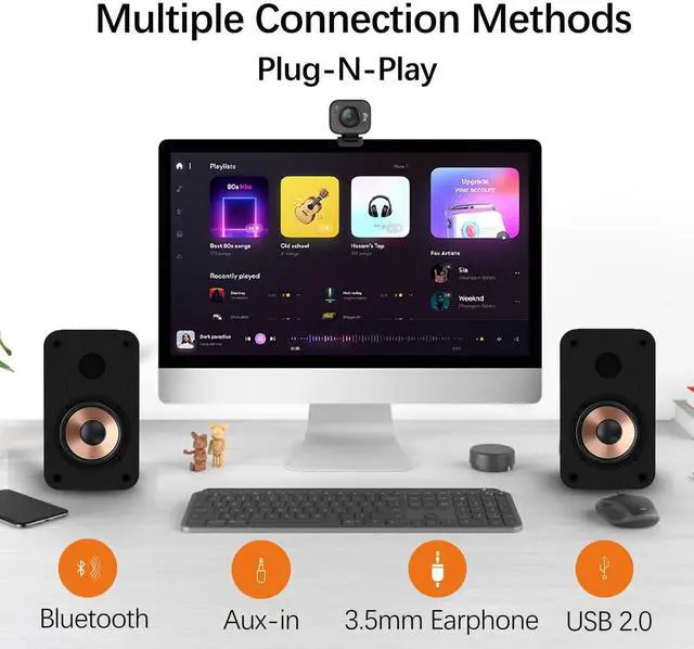 Alt view image 2 of 5 - LONPOO Plug-N-Play Computer Speakers for Desktop and PC, 30W RMS Active Bookshelf Speaker with 3-Inch Full Range Speaker,Support Bluetooth 5.3, USB Playback,Aux-in and 3.5mm Earphone Port