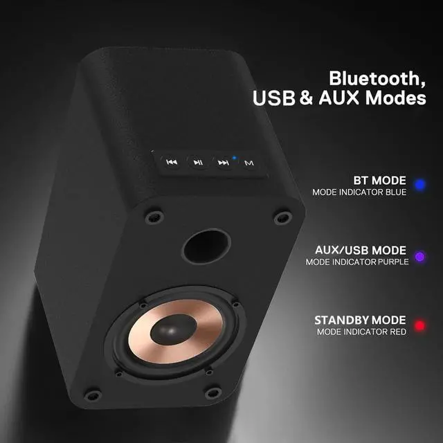 Alt view image 5 of 5 - LONPOO Plug-N-Play Computer Speakers for Desktop and PC, 30W RMS Active Bookshelf Speaker with 3-Inch Full Range Speaker,Support Bluetooth 5.3, USB Playback,Aux-in and 3.5mm Earphone Port