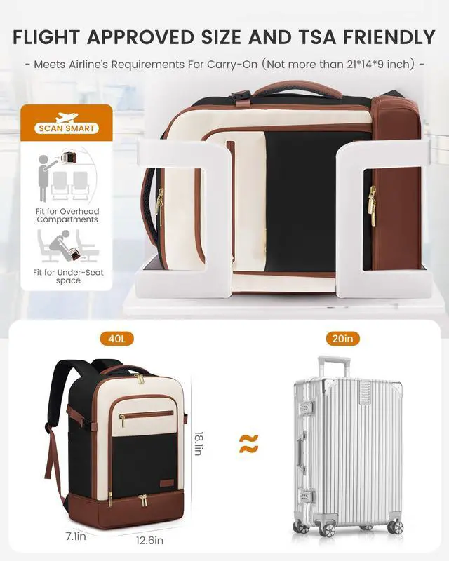 Alt view image 4 of 5 - LOVEVOOK Travel Backpack for Women with Shoes Compartment,40L Personal Item Travel Bag Flight Approved Carry On Backpack with 2 Packing Cubes,Large Casual Weekender Luggage Daypack