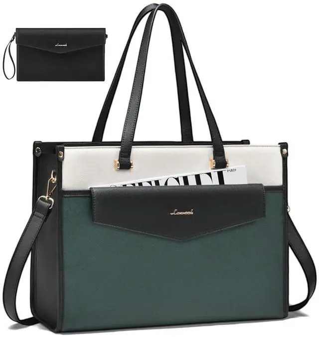 Main image of LOVEVOOK Laptop Bag for Women, 15.6'' Laptop Tote Purse 2-in-1 Professional Work Bag Business Briefcase with Clutch Purse, Waterproof Leather Computer Handbag for Teacher Office Travel