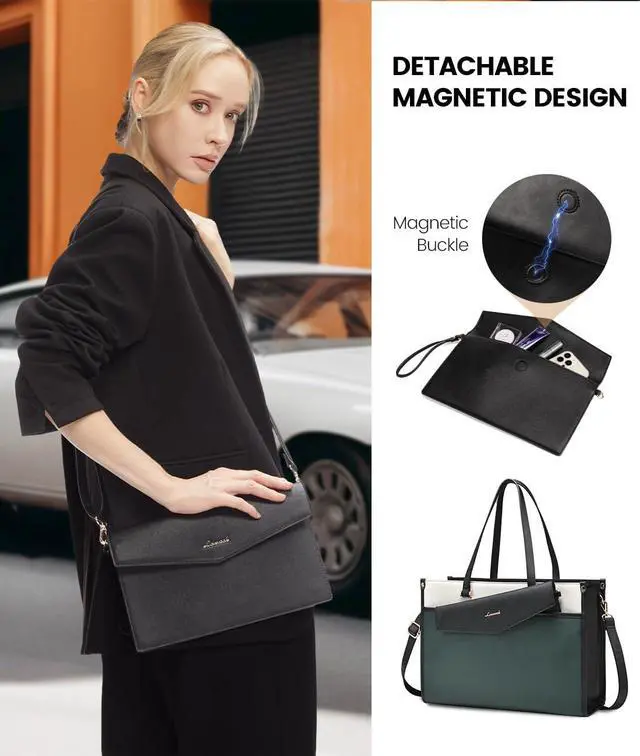 Alt view image 5 of 5 - LOVEVOOK Laptop Bag for Women, 15.6'' Laptop Tote Purse 2-in-1 Professional Work Bag Business Briefcase with Clutch Purse, Waterproof Leather Computer Handbag for Teacher Office Travel