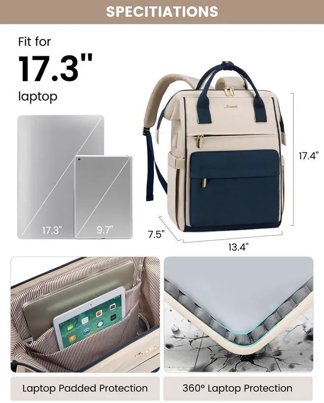 Alt view image 3 of 5 - LOVEVOOK Laptop Backpack for Women, 17 Inch Work Teacher Nurse Bag, Large Capacity Business Computer Backpack Purse with USB Port, Stylish Casual Daypack for Travel