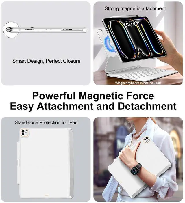 Alt view image 4 of 5 - Magic-Keyboard Compatible Case for iPad Pro-11 inch M4 2024, Cover with Apple Pencil Holder for Smart MagicKeyboard Folio Slim Durability, with Durable Leather, (Keyboard Not Included), White