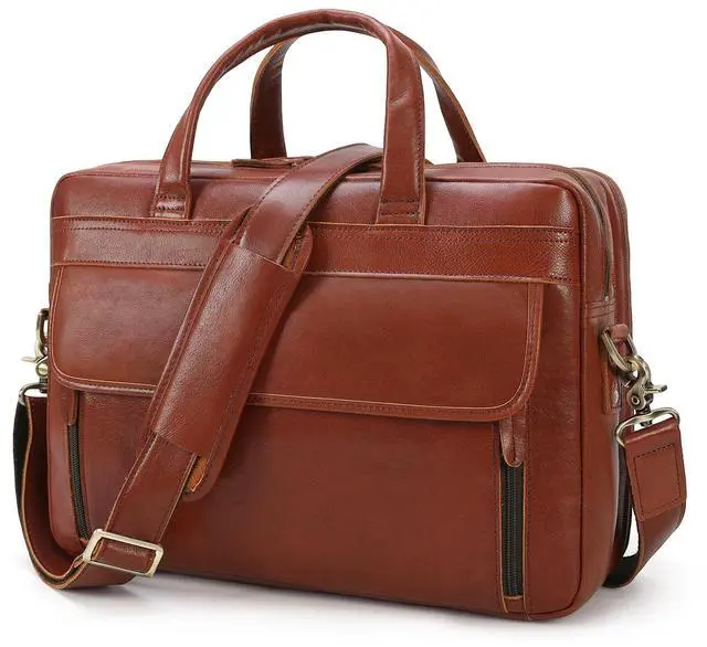 Main image of Masa Kawa Leather Briefcase for Men 15.6 Inch Laptop Computer Brief Attache Case Vintage Business Travel Work Messenger Crossbody Shoulder Bags for Lawyer Teacher, Tan
