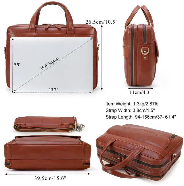 Alt view image 3 of 5 - Masa Kawa Leather Briefcase for Men 15.6 Inch Laptop Computer Brief Attache Case Vintage Business Travel Work Messenger Crossbody Shoulder Bags for Lawyer Teacher, Tan