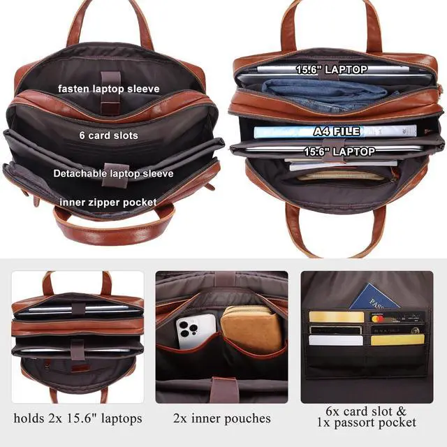 Alt view image 5 of 5 - Masa Kawa Leather Briefcase for Men 15.6 Inch Laptop Computer Brief Attache Case Vintage Business Travel Work Messenger Crossbody Shoulder Bags for Lawyer Teacher, Tan