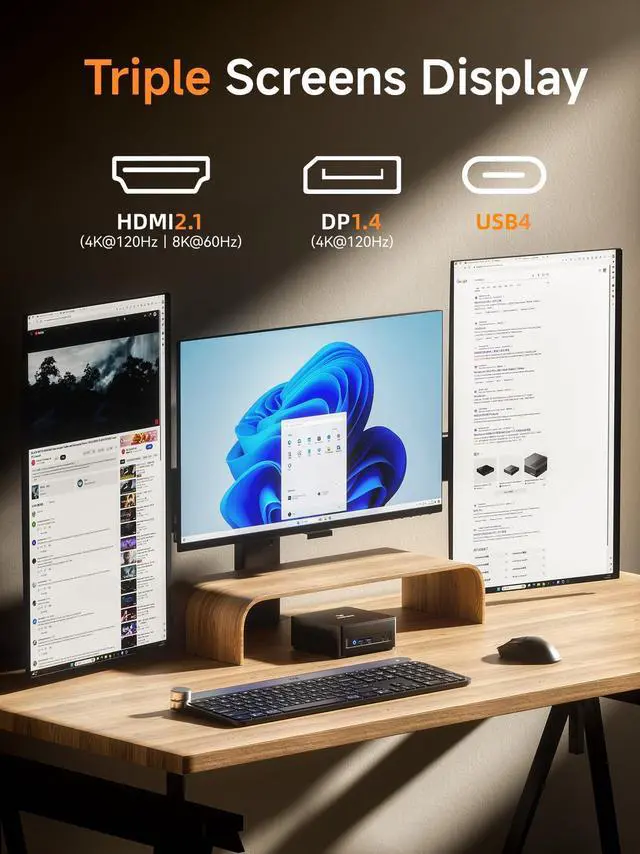 Alt view image 5 of 5 - MINISFORUM UM690L Slim Mini PC, AMD Ryzen 9 6900HX Mini Computer (8C/16T, up to 4.9 GHz), 32 GB LPDDR5 and 1 TB PCIe 4.0 SSD, DP/HDMI 2.1/USB 4, 4 x USB Type-A, WiFi 6E/BT 5.3
