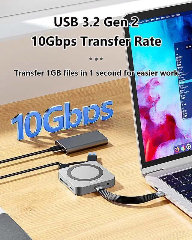 Alt view image 4 of 5 - Magnetic M.2 NVMe 2230 SSD Enclosure 7 in 1 USB C Hub with 4K@60Hz HDMI 10Gbps USB-A/USB-C 3.2 SD/TF 3.0 Card Solt AUX 100W PD Docking Station for Phone/Laptop/Tablet and Other Type-C Devices