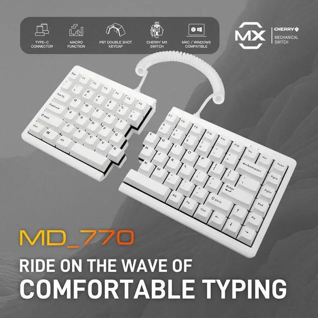 Alt view image 2 of 5 - BAROCCOMiSTEL MD770 Classic White/BKF, TKL Ergonomic Mechanical Keyboard, Cherry MX, Split-Alice Layout, PBT DoubleShot Keycap, Mac/Windows OS Compatible (Red)